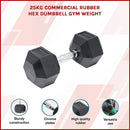 25KG Commercial Rubber Hex Dumbbell Gym Weight - RnR Galore