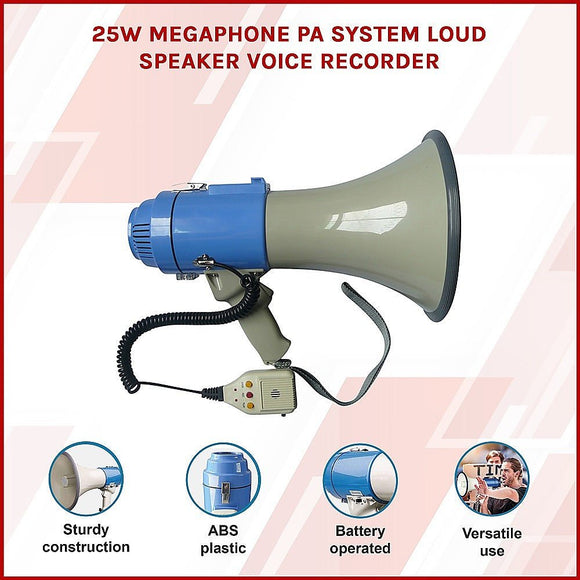 25W Megaphone PA System Loud Speaker Voice Recorder - RnR Galore