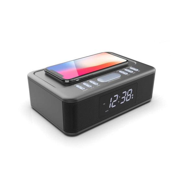 2in1 10W Wireless Fast Charging Wireless Streaming/FM Radio Alarm Clock w/ USB/AUX - RnR Galore