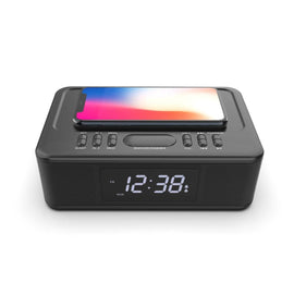 2in1 10W Wireless Fast Charging Wireless Streaming/FM Radio Alarm Clock w/ USB/AUX - RnR Galore