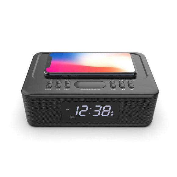 2in1 10W Wireless Fast Charging Wireless Streaming/FM Radio Alarm Clock w/ USB/AUX - RnR Galore