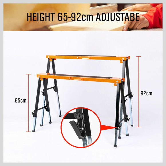 2Pc Mastercraft Sawhorse Metal Folding Non - slip Surface Saw Horse 120KG Capacity - RnR Galore