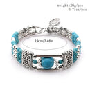 2pcs Ethnic - style Vintage Open Bracelet, Turquoise Beads with Silver Carved Accents, Bohemian Exotic Charm, a Personalized Accessory for Daily and Travel Wear.blue - RnR Galore