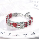 2PCS Ethnic - style Vintage Open Bracelet, Turquoise Beads with Silver Carved Accents, Bohemian Exotic Charm, a Personalized Accessory for Daily and Travel Wear.red - RnR Galore