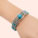 2pcs Ethnic - style Vintage Open Bracelet, Turquoise Beads with Silver Carved Accents, Bohemian Exotic Charm, a Personalized Accessory for Daily and Travel Wear.Rose - RnR Galore
