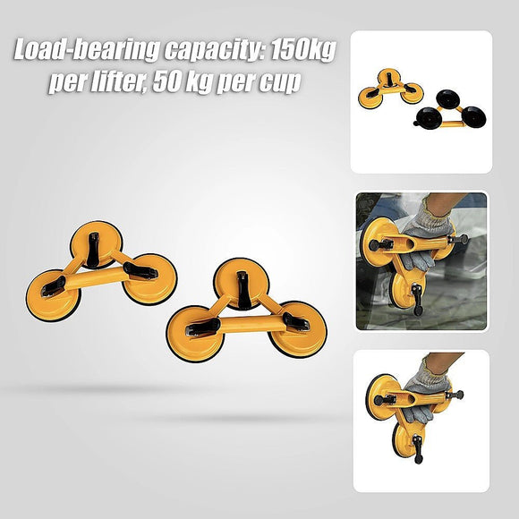 2x 150kg Load Aluminum Triple Suction Cup Pad Glazer Glass Sucker Remover Lifter - RnR Galore