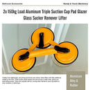 2x 150kg Load Aluminum Triple Suction Cup Pad Glazer Glass Sucker Remover Lifter - RnR Galore