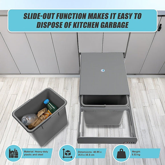 2x 15L Pull Out Trash Bin Dual Kitchen Garbage Waste Basket Cabinet Bin - RnR Galore
