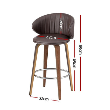 2x Artiss Bar Stools Dining Chairs Contoured Leather Wood Stool - RnR Galore