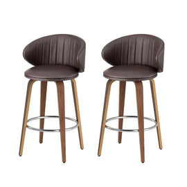 2x Artiss Bar Stools Dining Chairs Contoured Leather Wood Stool - RnR Galore