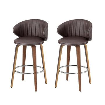 2x Artiss Bar Stools Dining Chairs Contoured Leather Wood Stool - RnR Galore
