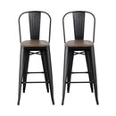 2x Artiss Metal Bar Stools Wooden Seat Retro Counter Stool - RnR Galore