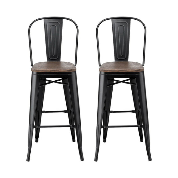 2x Artiss Metal Bar Stools Wooden Seat Retro Counter Stool - RnR Galore