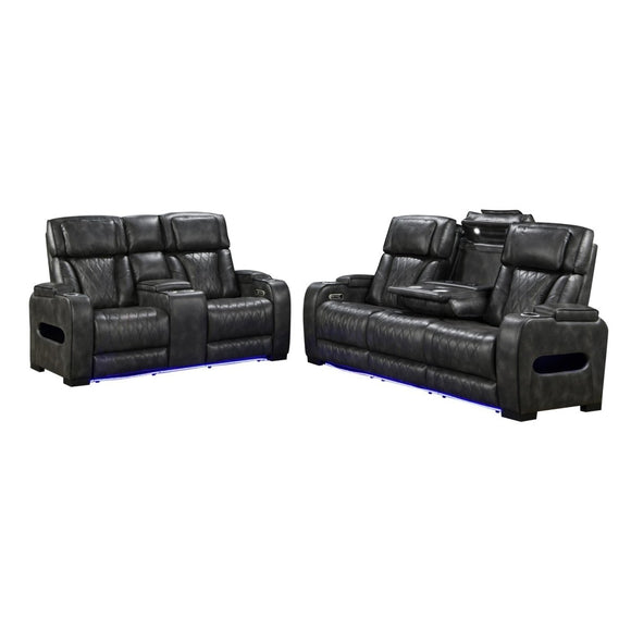 3 - 2 Seater Electric Air Leather Dark Grey Recliner Set - RnR Galore