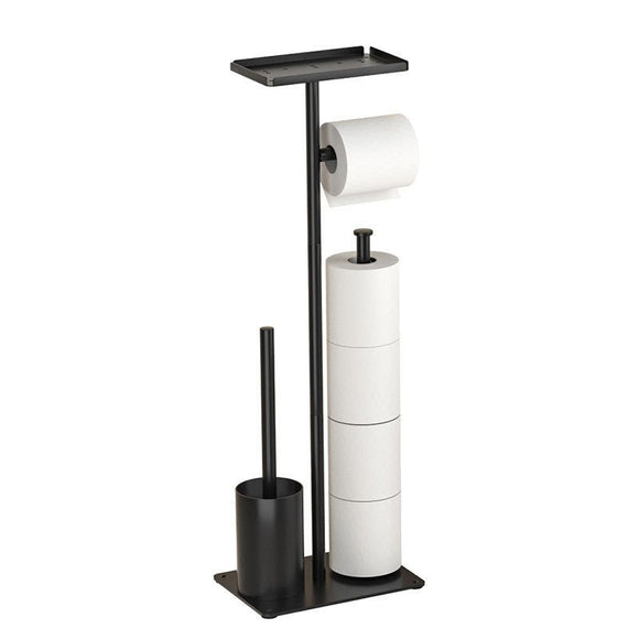 3 - in - 1 Freestanding Toilet Paper Holder - Thick Carbon Steel with Matte Black Finish, Storage Top, Paper Roll Holder, and Integrated Brush Holder - RnR Galore