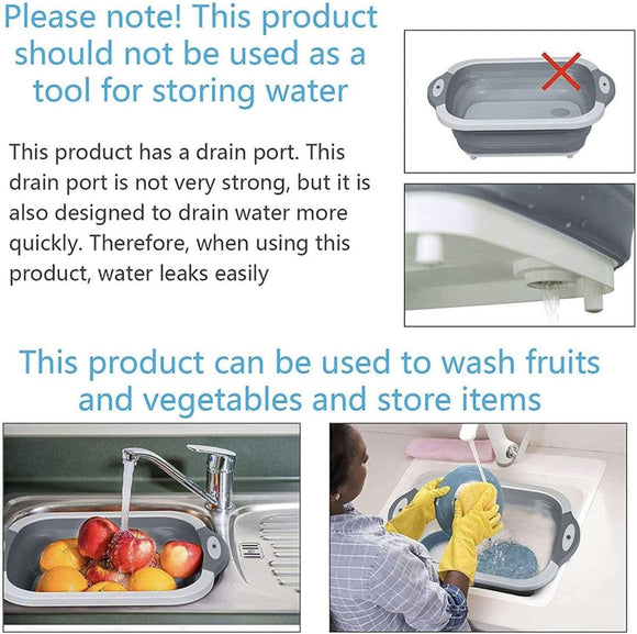 3 - in - 1 Green Collapsible Cutting Board & Drain Basin & Storage Tub - Portable Multifunctional Food Grade Storage Basket(37x27x12cm) - RnR Galore