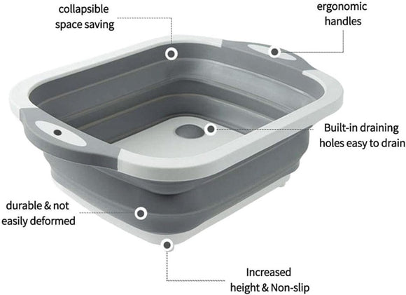 3 - in - 1 Green Collapsible Cutting Board & Drain Basin & Storage Tub - Portable Multifunctional Food Grade Storage Basket(37x27x12cm) - RnR Galore