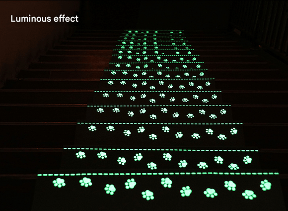 3 - Pack Beige Non - Slip Luminous Stair Treads - Self - Adhesive Pet Paw Print Stair Mats 55x22x4.5cm - RnR Galore