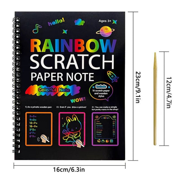 3 - Pack DIY Rainbow Scratch Art Books Set - Neon Black Scratch Paper for Kids, Multi - Size (S, M, L) Creative Drawing & Fun - RnR Galore