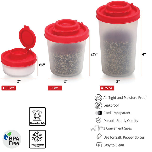 3 - Pack Mini Compact Spice Shaker Set(Large Size) - Transparent Salt and Pepper Dispensers for Camping, Picnic & Outdoor Grilling - RnR Galore