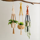 3 pcs Handwoven Plant Hanger - Cotton Rope Hanging Planter with Wooden Rings - RnR Galore
