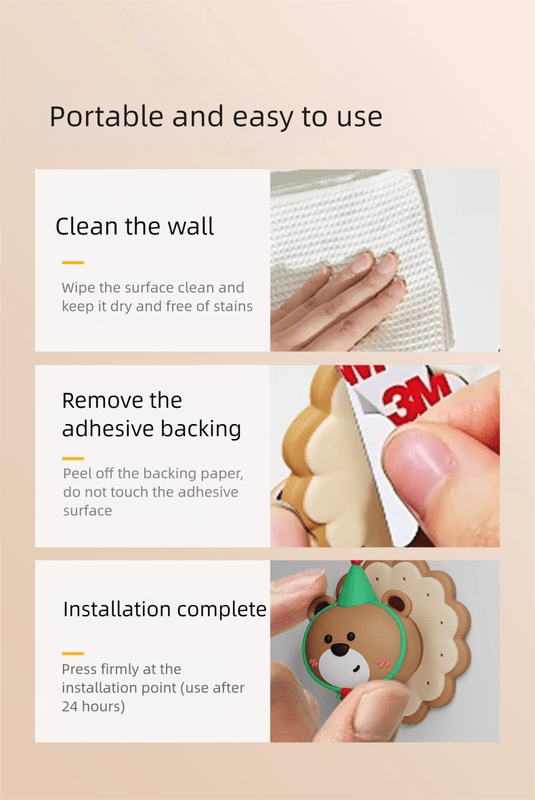 3 Pcs (Pink + Brown + Yellow) Adorable Bear Wall Protector - Multi - Use Self - Adhesive Door Stopper Bumper - RnR Galore