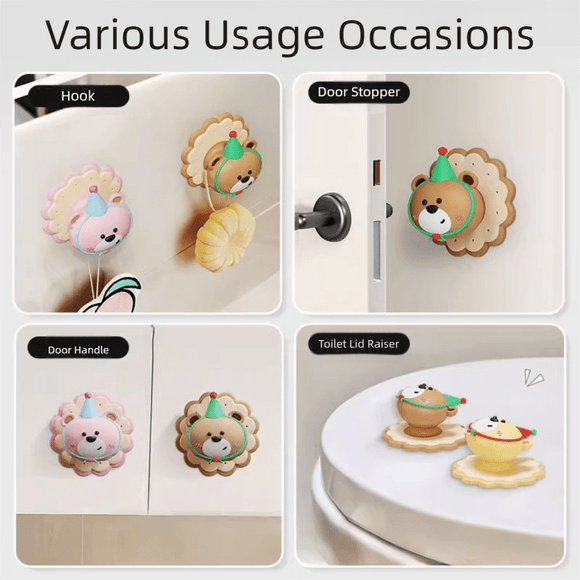 3 Pcs (Pink + Brown + Yellow) Adorable Bear Wall Protector - Multi - Use Self - Adhesive Door Stopper Bumper - RnR Galore