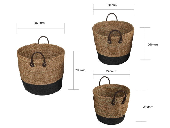 3 Piece Cotton Rope Stripe Carry Handles Storage Baskets Set - RnR Galore