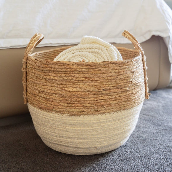 3 Piece Cotton Rope Stripe Carry Handles Storage Baskets Set - RnR Galore