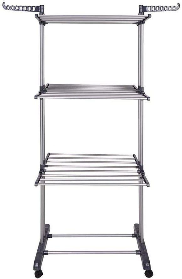 3 Tier Foldable Clothes Drying Rack for Laundry Dryer with Hanger Stand Rail Indoor - RnR Galore