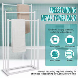 3 Tier Metal Towel Rack Freestanding 3 Bars Drying Shelf Holder Stand Organizer - RnR Galore