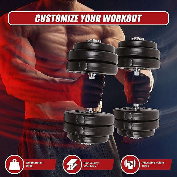 30KG Adjustable Dumbbell Set – Home Gym Weights for Strength & Fitness Training - RnR Galore