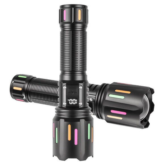 30W High Brightness LED Flashlight with Digital Display & Fluorescent Design - USB Rechargeable, 800 - 1200M Range(black+One 18650 battery) - RnR Galore