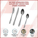 32 Piece Stainless Steel Cutlery Set Knives Fork Spoon Teaspoon - RnR Galore