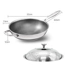 32cm 316 Stainless Steel Non - Stick Stir Fry Cooking Kitchen Wok Pan with Lid Honeycomb Double Sided - RnR Galore