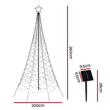 3.6M Christmas Tree 800 LED Solar Net Lights Jingle Jollys - RnR Galore