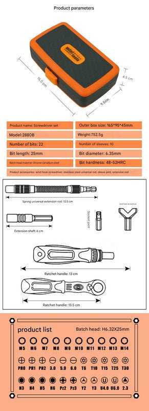 38 - Piece Ratchet Screwdriver & Socket Wrench Set - Professional Multi - Bit Repair Tool Kit with Portable Case(orange) - RnR Galore