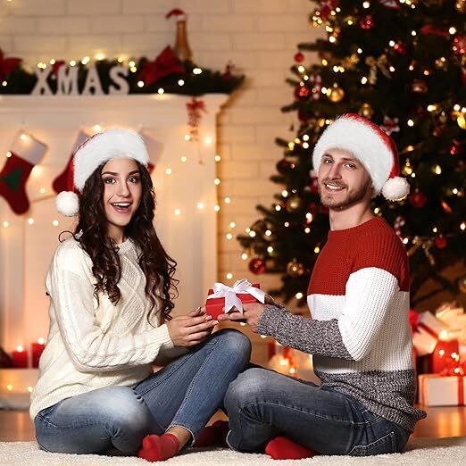 3Pack Christmas Santa Hats for Adults - Extra Thicken Velvet Santa Claus Hats for Women Men Fluffy Plush Xmas Hats Christmas Party Supplies New Year's Eve Party Hats for Adults Teenagers - RnR Galore
