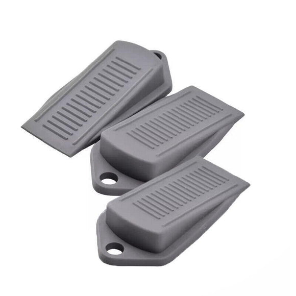 3Pcs Thick Rubber Wedge Door Stoppers Floor Carpet Heavy Duty Door Stop Security - Grey - RnR Galore