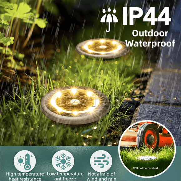 4 - Pack New Solar LED In - Ground Yellow Lights (Single 8.3x8.3x10 cm) - Stainless Steel & ABS Waterproof Outdoor Garden Pathway and Landscape Spike Lamp - RnR Galore