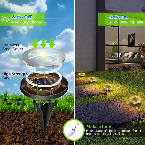 4 - Pack Solar LED In - Ground Warm Yellow Light Set (Single 7.1x7.1x6.1cm) - Stainless Steel Waterproof Outdoor Garden Pathway and Landscape Spike Lamp - RnR Galore