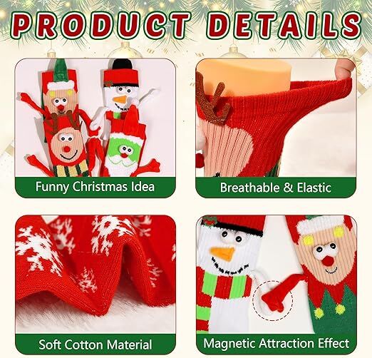 4 Pairs Christmas Socks, Crazy Holiday Hand Holding Socks Funny Christmas Stocking Stuffers - RnR Galore
