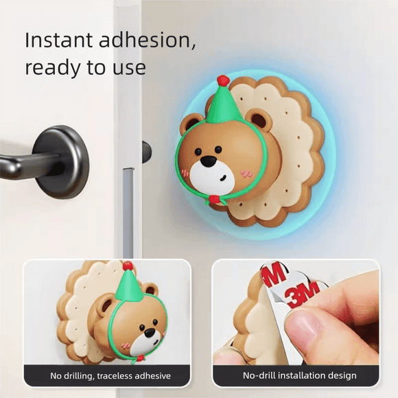 4 Pcs Yellow Adorable Bear Wall Protector - Multi - Use Self - Adhesive Door Stopper Bumper - RnR Galore