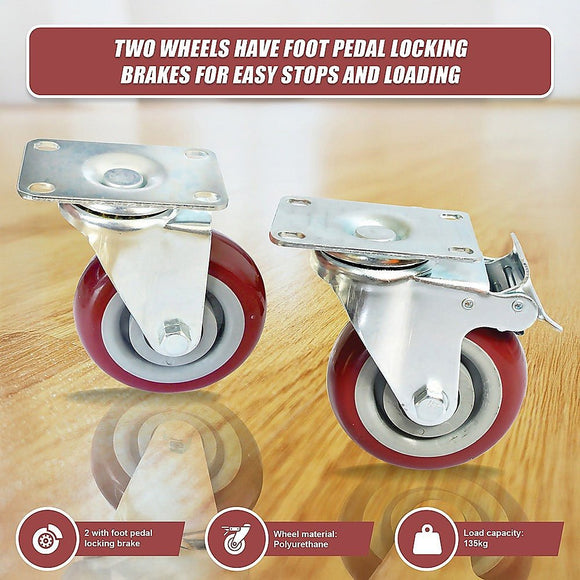 4 x 4" Heavy Duty PU Swivel Castor Wheels With Brake - RnR Galore