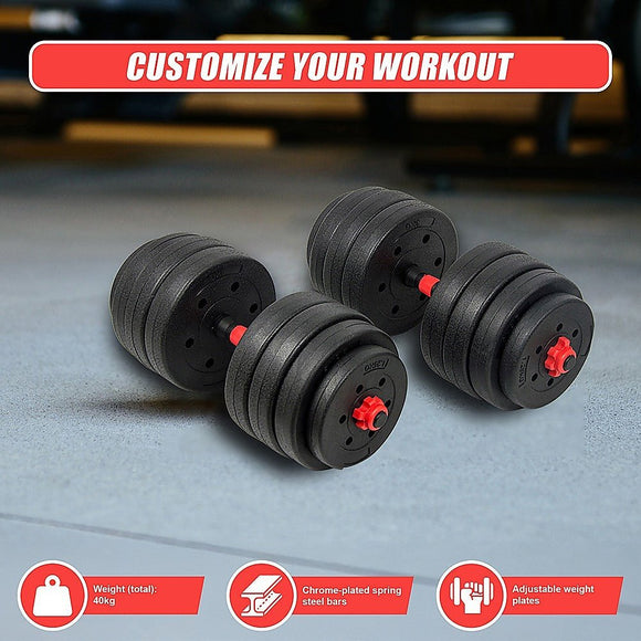 40kg Adjustable Rubber Dumbbell Set Barbell Home GYM Exercise Weights - RnR Galore