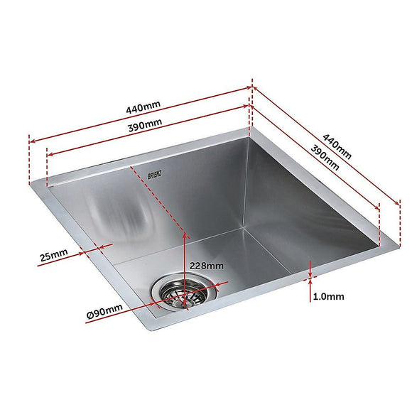 440x440mm Handmade Stainless Steel Undermount / Topmount Kitchen Laundry Sink with Waste - RnR Galore