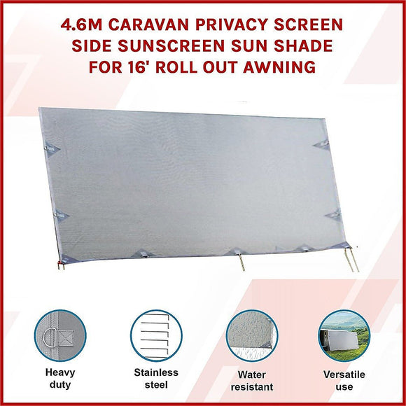 4.6m Caravan Privacy Screen Side Sunscreen Sun Shade for 16' Roll Out Awning - RnR Galore