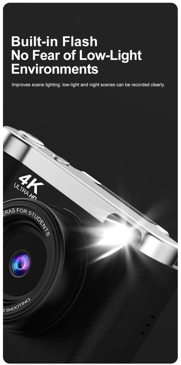 4K Ultra HD Digital Camera - 75MP, 2.8 - inch Rotatable Screen, Auto Focus & Built - in Flash(white) - RnR Galore