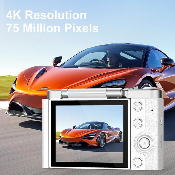 4K Ultra HD Digital Camera - 75MP, 2.8 - inch Rotatable Screen, Auto Focus & Built - in Flash(white) - RnR Galore