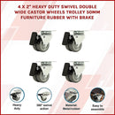4x 2 Inch Heavy Duty Swivel Castor Wheels 50mm Brake - RnR Galore
